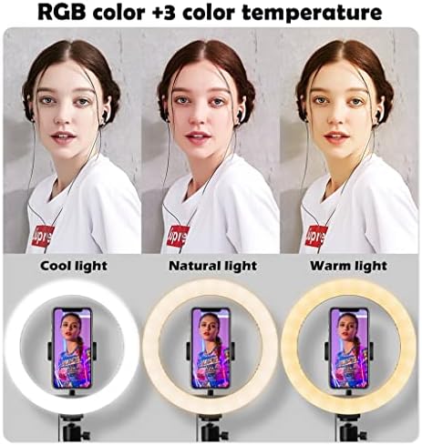 Luz de anel RGB com suporte para tripé e 2 suporte para telefone, luz do anel selfie com modo ritmo musical, LED da câmera com 49 modos de cores RGB e 10 brilho, para tiktok/youtube/tiro/viva