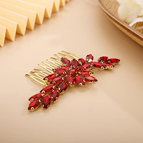 Pente de cabelo de flor de cristal beryuan para noiva para mulheres para meninas pente de cabelo deslize vermelho multi-cor vermelho