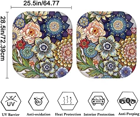 Toaddmos boho estampa floral 2 peças Sun Shade Front Windshield - Coloque de sol dobrável Janela frontal para a maioria dos