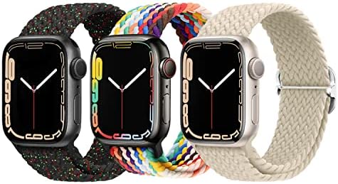 3 pacotes, Fuvautu Bandas de relógios trançados Compatível com loop solo elástico para Apple Watch 7/6/se/5/4/3/2/1, com fivela ajustável,