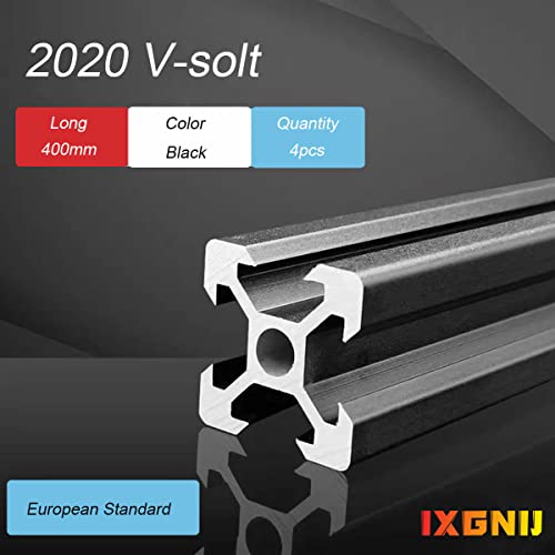Extrusão de alumínio de slot 2020 V para peças de impressora 3D e CNC DIY preto 400mmx4
