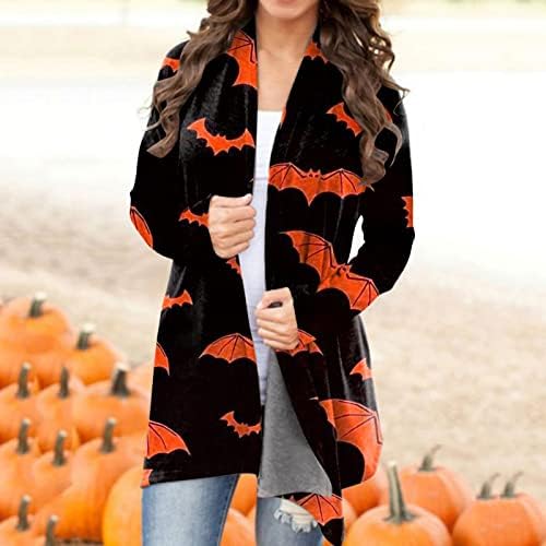 Blusa casual de Halloween feminina Casual Cardigan Cardigan Cardigan Tops de manga comprida