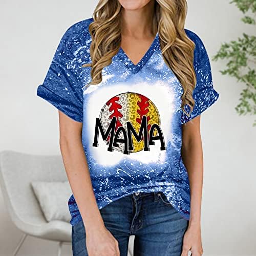 PBNBP Blusa de verão do dia das mães para mulheres Tie Dye V Neck Fit Fit Baseball Camisetas mamães impressas de manga