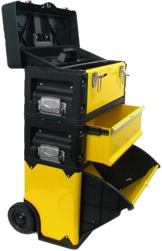 Caixa de ferramentas portátil - Compartimentos de armazenamento para ferramentas, peças, suprimentos de criação ou equipamento por robusto - 3 em 1, preto/amarelo
