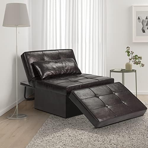 Sofá -cama de couro saemoza, 4 em 1 função multi -função dobrável cama dorminhocas otomana, cadeira conversível moderna