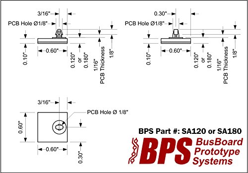 Sistemas de protótipo de Busboard SA180 STAPEFFS ADHESSIVOS, 24 PACONES, 0,180 Altura, Offset 0,6x0,6 Base, cabos de PCB de 0,125