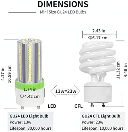 Lâmpada LED de 13watt GU24, 2 lâmpadas de ponta, mini base de trava de torção GU24, quarto de substituição 23W Bulbo CFL, 1690lm de luz do dia - 2 pacote