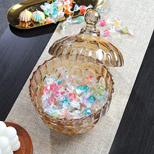 Joeyan Amber Glass Candy Prato com tampa, jarro de doces coberto de vidro grande, tigela decorativa de doces, vidro em