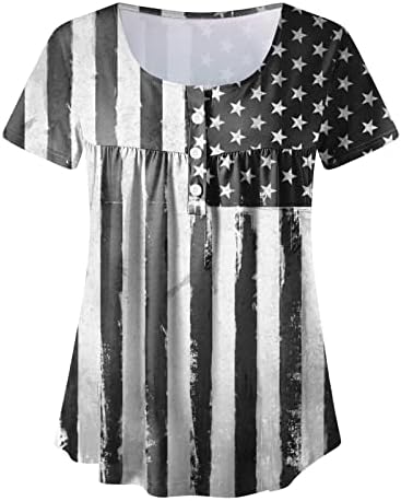 4 de julho Tunics for Women American Flag Hide Belly T-shirts Summer Summer Casual Manga Short Button Up Blushs