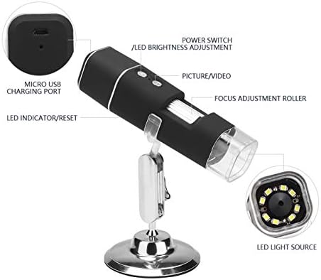 Huangxing - Microscópio Wi -Fi, suporta o microscópio de ajuste de foco, o computador de mão para avaliação de jóias, fácil de usar operação conveniente