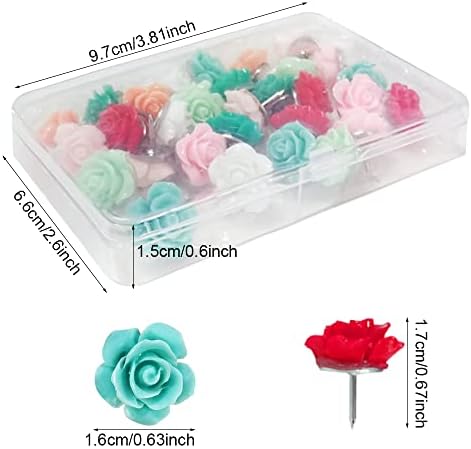 60 peças Rose Flower Pushpins, pinos de Floret Lyflux, Tacks de Thumbtacks de Floret Coloridos, Taces de Thumb Flower Flower