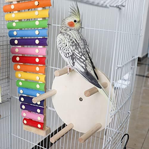 Bird Papold Police Wheel Toy, Papagista de madeira Grote de pássaro Brinquedo de poleiro, acessórios para gaiola de pássaros,