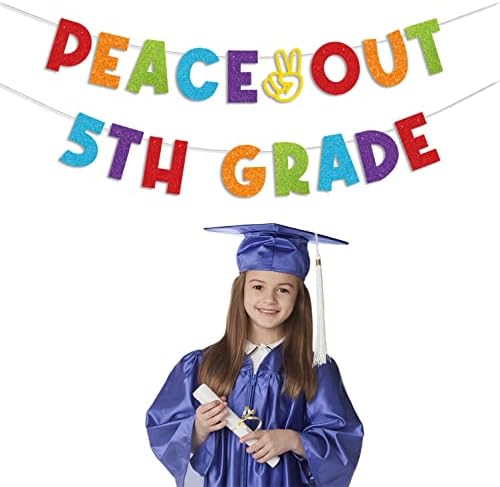 JKQ Colorido Glitter Peace Out Banner da 5ª série e Paz de Bolo da 5ª série com tampa de pós -graduação Banner de graduação da
