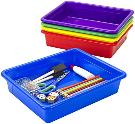 Bandeja de armazenamento plana do tamanho da letra do armazenamento-lixo organizador para sala de aula, escritório e casa, cores variadas, 5-pacote