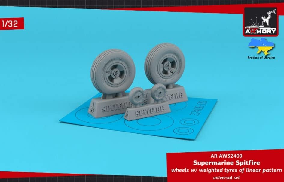 Detalhes metálicos Armory AW32409 1/32 SUPERMARINE SPITFIRE WHEELS PENIOS PESSONADOS DE PROMUTOR LINHO