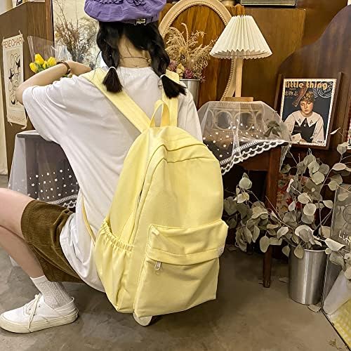 Mochila estética para meninas adolescentes, bolsa escolar bonita de grande capacidade Kawaii coreano Backpack Backpack Purse, amarelo