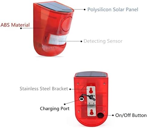 Aolyty Solar Motion Sensor Detector Luzes de alarme LED AVISO STROBE LUZ FLISHING COM 110dB Sound IP65 Propertício a água 4 Modos de trabalho