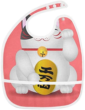 MCHiver japonês fofo gato sortudo babador para bebês para menino infantil garoto de alimentação de alimentação com comida com comida cather algodão ajustável comendo babador 2 pacote
