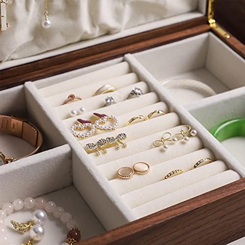 Caixa de jóias de noz de madeira de muro para mulheres meninas, organizador de jóias de madeira para brincos de armazenamento Pulseira de colar