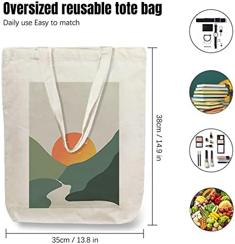 Estética da sacola de tela com maçaneta de bolso de bolso interno para compras reutilizáveis ​​para mulheres livros para mulheres