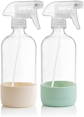 Criações de videira garrafas de spray de vidro transparente com manga de silicone, garrafa vazia de 16 onças recarregável