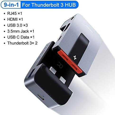 KXDFDC USB C HUB TO -COMPATIBLE USB 3.0 USB HUB SPLITTER USB Combinado RJ45 Holder 9 em 1 Hub tipo C Tipo C