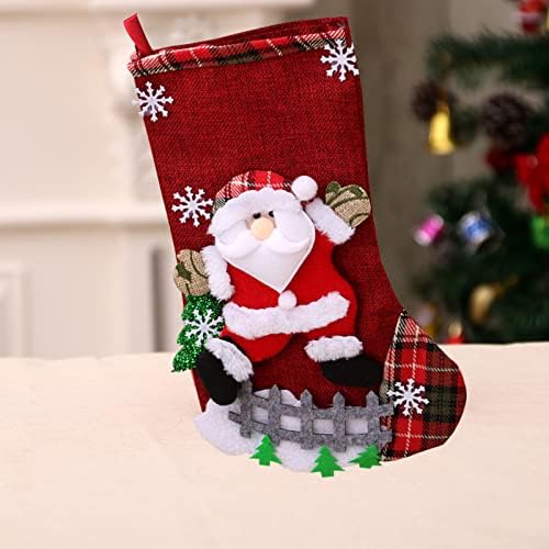 Jinne Christmas Stocking Classic Plaid Great meias grandes ornamentos de Santa Xmas para Festas de Ferstas em Família Festa de Natal Decorações penduradas, Tamanho único
