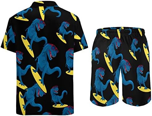 Surfer Dinosaur Monster Hawaiian Button-Down Camisetas e calças de manga curta Roupa de praia de verão