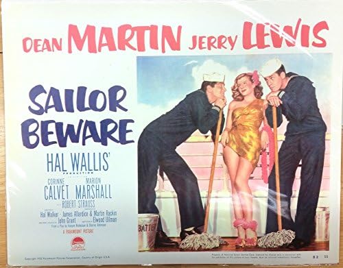 Cartão de lobby de Sailor Cuidado 11 x 14 polegadas Jerry Lewis, Dean Martin, Corinne Calvet