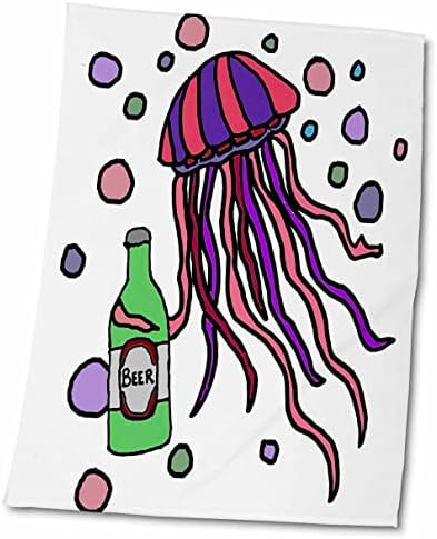 3drose engraçado e legal água -viva bebendo desenho animado de cerveja - toalhas