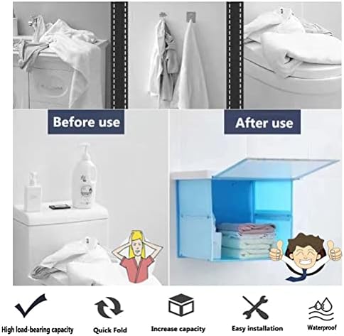 Armário de parede plástico dobrável do banheiro, cesta de lavanderia à prova d'água em estilo chinês com capa, sem perfuração/fácil
