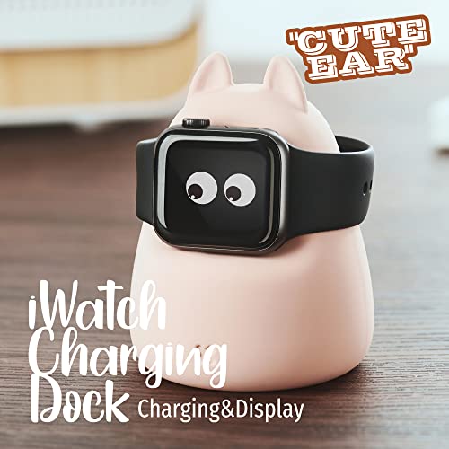 Afooyo Charger Stand Silicone Dock Dock para Apple Watch Series 8/Ultra/SE2/7/6/SE/5/4/3/2/1, Dock de carregamento de gato Iwatch, suporta o modo de mesa de cabeceira, branco