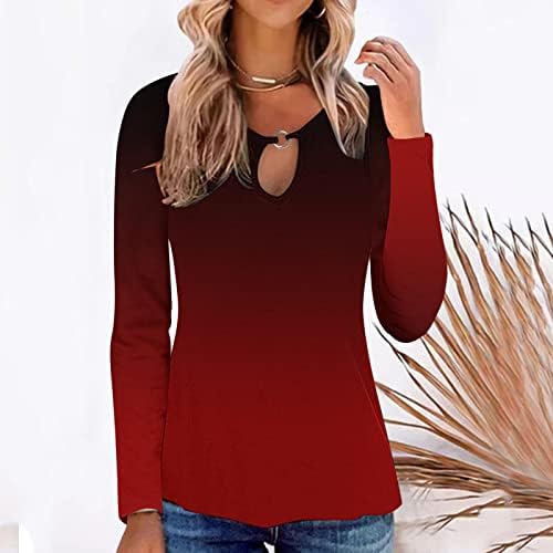 Camisas fofas para mulheres mulheres casuais cor sólida Hollow out camisetas colcha de gola longa blusas de manga comprida