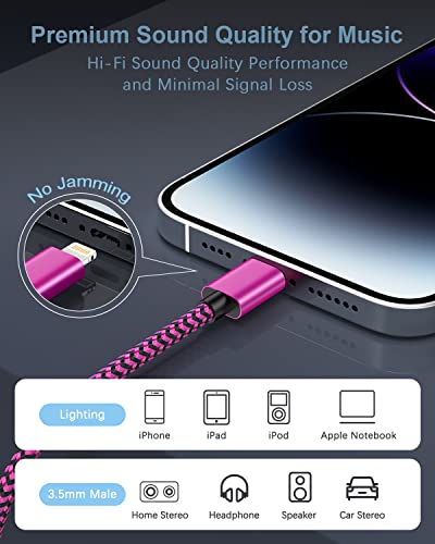 Apple MFI Certified iPhone Aux Cord for Car, 2pack/3,3 pés Lightning a 3,5 mm Aux Stéreo Cable compatível com iPhone 14 13 12 11 Pro Max Mini XR 8 iPad iPod para carro Home scelvhoer