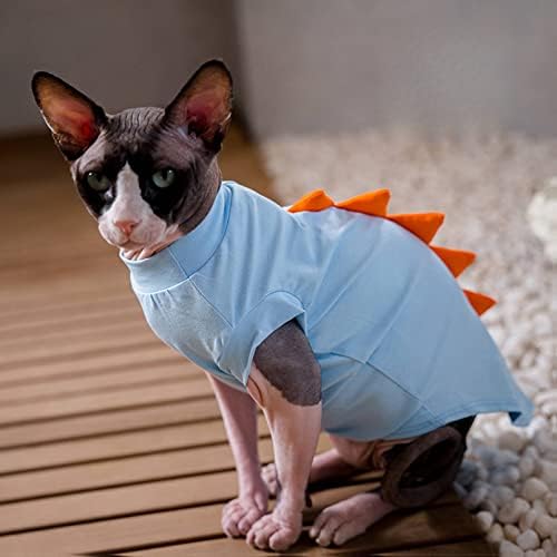 Sfynx Roupos de gato sem pêlos Dinosaur Design verão Camisetas de algodão respirável fofas camisetas de gatinho redondo gatinhos com