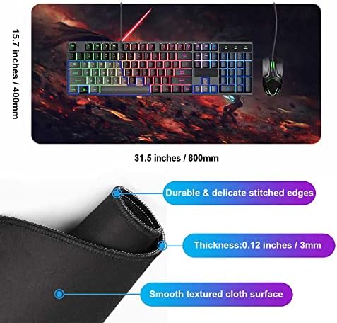 XXL Mouse Pad Ahsoka-Tano vs Vader, Tapa de mesa de laptop de mousepad de jogos extra grande, base de borracha sem deslizamento, bordas costuradas, tecido liso, teclado de computador e camundongos combo para jogo de escritório 31.5x15.7