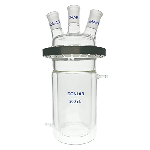 Donlab rea-0097 500ml Reação cilíndrica de camada dupla Falão de chaleira com grampo e tampa, 3-dequela 24/40-24/40