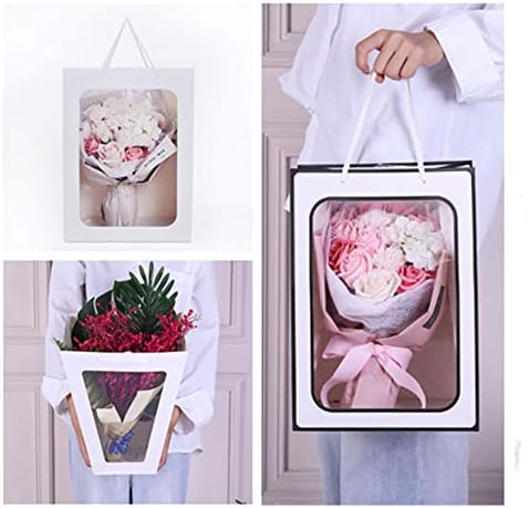 Sacos de presente de buquê de flores com janela transparente 10pcs Floral Presents Sacos de embalagem com alças Buquê