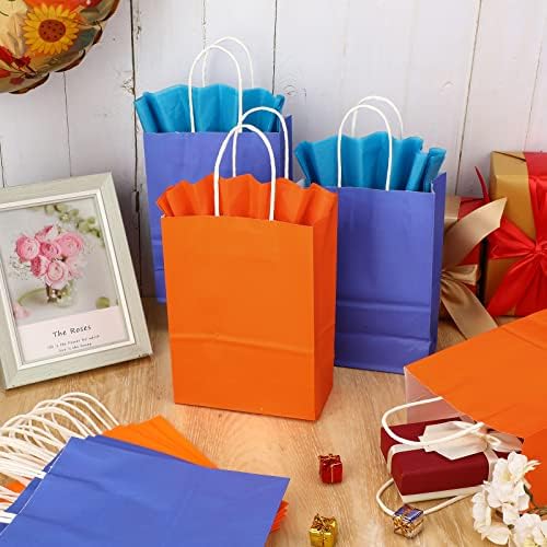 Pacote 24 Pacote Blue Orange Kraft Papel Sacos de presente com papel