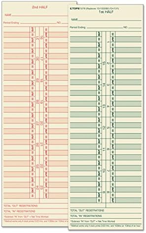 Tops 1276 cartões de tempo, semestral, dias numerados, 3-1/2 polegadas x10-1/2 polegadas, 500/bx