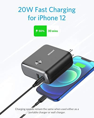 Anker Powercore Fusion 10000, carregador portátil USB-C 20W 10000mAh 2-em-1 com carregador de parede de entrega de energia para iPhone14/13/12 Series, iPad, Samsung, Pixel e muito mais