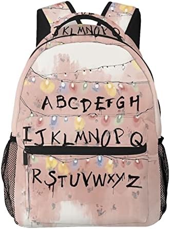 Yjzining Stranger Backpack de grande capacidade Laptop portátil Mochila ao ar livre Viagem ao ar livre mochila alfabeta