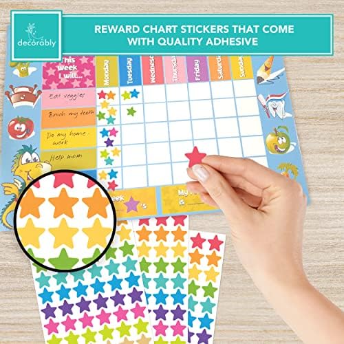 2.040 adesivos de estrelas para crianças recompensa - 10 adesivos de estrela coloridos, adesivos estrelados para crianças, pequenos