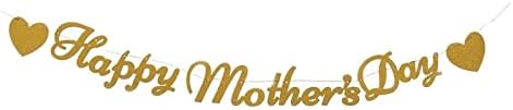 GLASNES Feliz Dia das Mães Banner, Gold Glitter Day Banner para decoração de festa do dia das mães, suprimentos para festas do