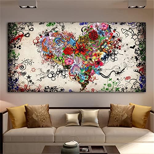 Large Diamond Painting Hearts Flowers By Number Kits, DIY 5D Diamond Diamo