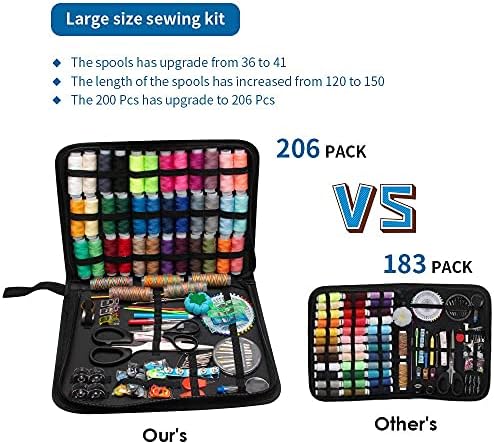 Kit de costura Goando para o kit de agulha e rosca de adultos para costurar atualização 41 XL Bobos de linha 206 PCS Oxford Fabric Case portátil Kits de reparo de costura básica para iniciantes emergência de viajantes