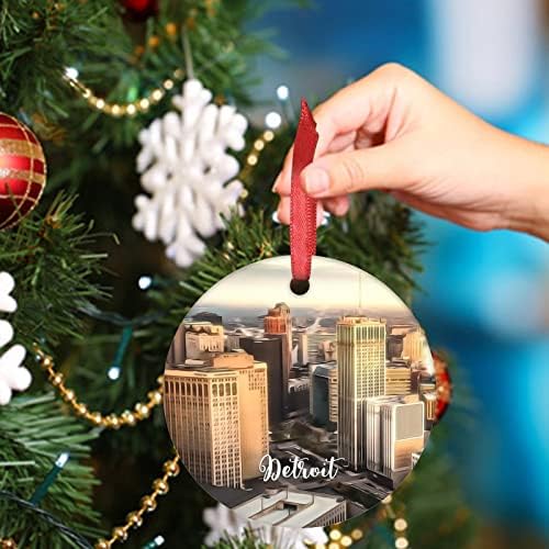 Detroit Downtown Cityscape Christmas Ornamentos 2022 Michigan USA Viagem Lótenda pendurada Os enfeites de árvore de Natal pendurados