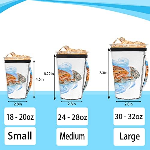 Tartaruga marítima Summer （01) Manga de café gelada reutilizável com manga de xícara de neoprene para refrigerante, café com leite, chá, bebidas, cerveja