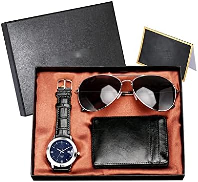 Relógio masculino de sxymkj define quartzo de couro de relógio de pulso pacote de pacote de sol dos conjuntos de presentes de aniversário masculinos