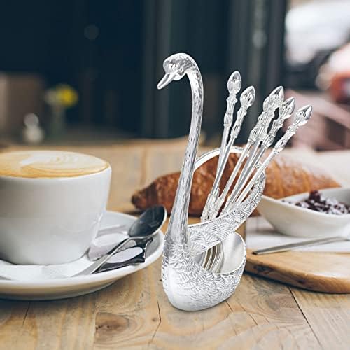 Acessórios para café Zerodeko Spoons de café com suporte para cisnes: Sobrem de sobremesa Organizador de sorvete de sorvete